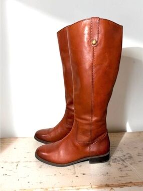 INC International Concepts Fawne Cognac Equestrian Leather Riding Boots Size 7